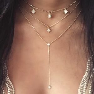 Boho Jewelry  Layered Stars Lariat Choker Necklace